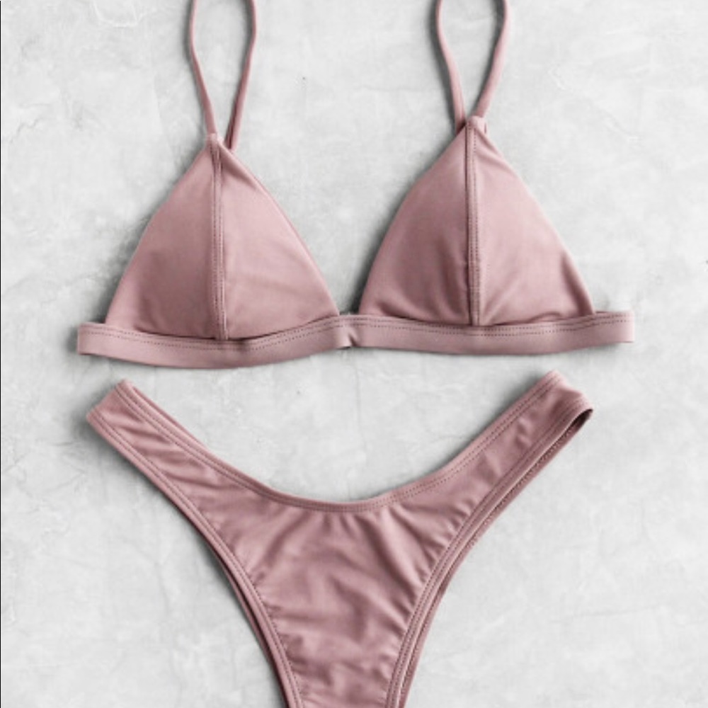 Mauve pink triangle bikini set